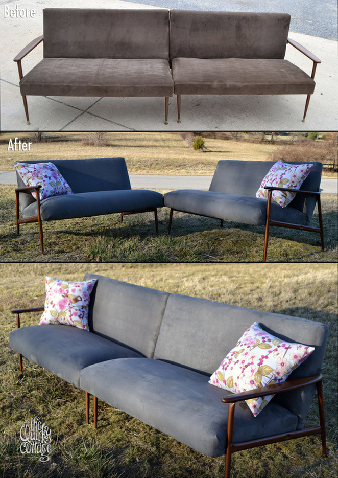Mid-century 2 piece sofa couch best before and after!
